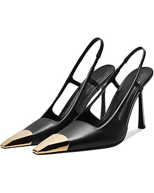 Vertundy Slingback Heels for Women Metal Pointed Toe Stiletto High Heel Pumps Slip On Shoes Geome... | Amazon (US)