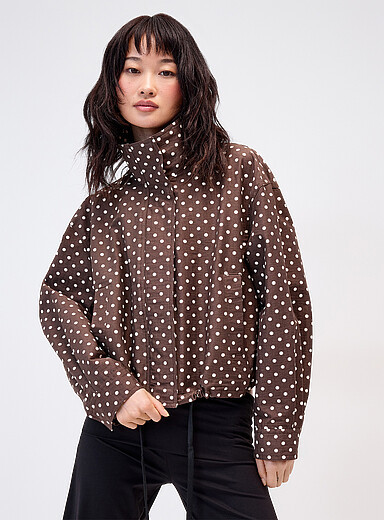 Polka-dotted funnel-neck jacket | Simons
