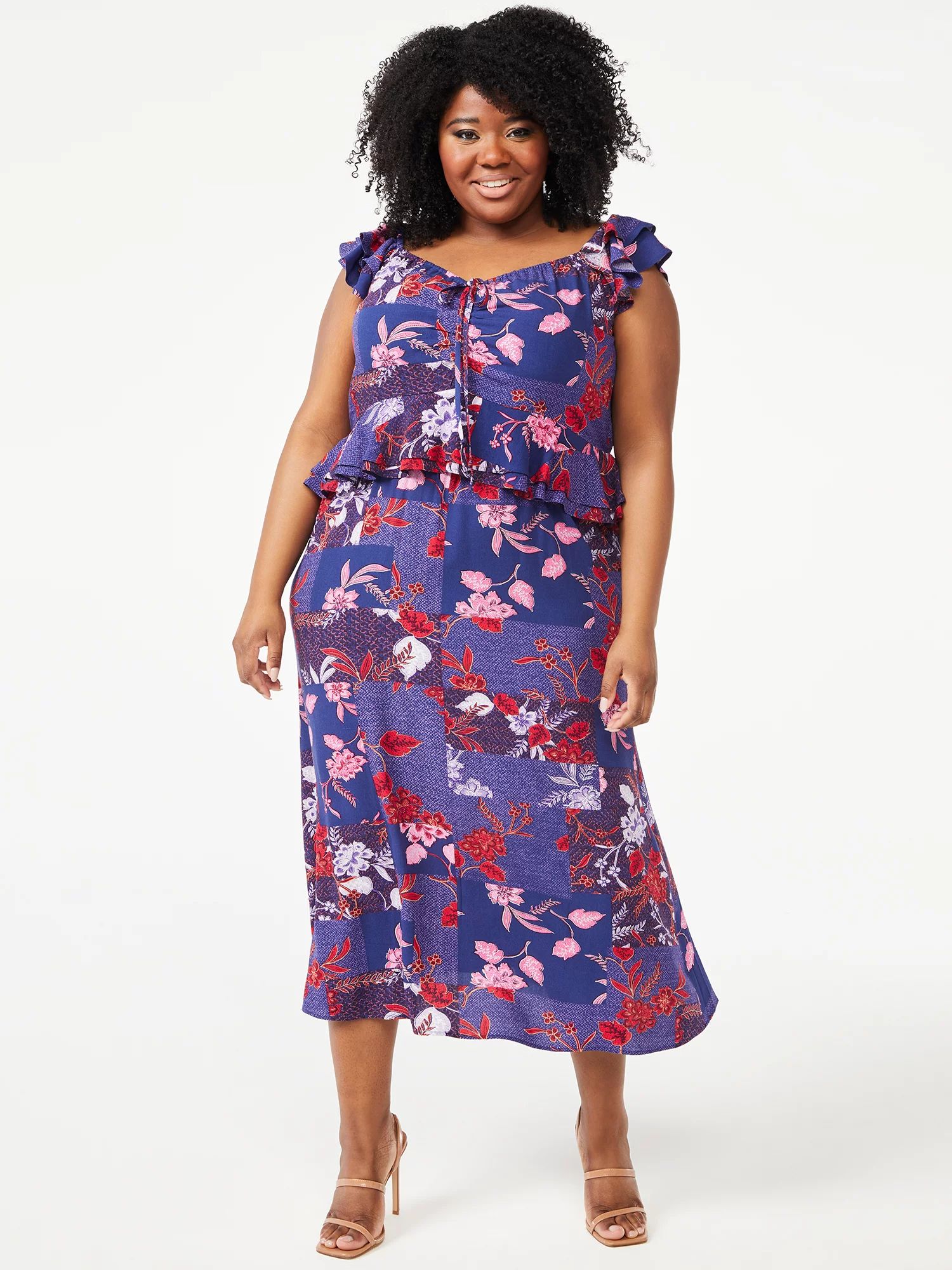 Sofia Jeans by Sofia Vergara Women's Plus Size Ruffle Sweetheart Midi Dress - Walmart.com | Walmart (US)