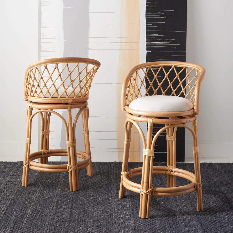 SAFAVIEH Galini 24-inch Rattan Counter Stool with Cushion - 21" W x 21 | Overstock