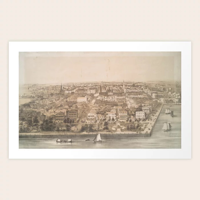 Vintage Pictorial Map of Charleston SC (1851) Art Print | Society6