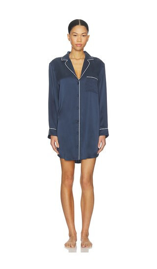 LUNYA Washable Silk Piped Sleep Shirt Dress in Navy. - size M | Revolve Clothing (Global)