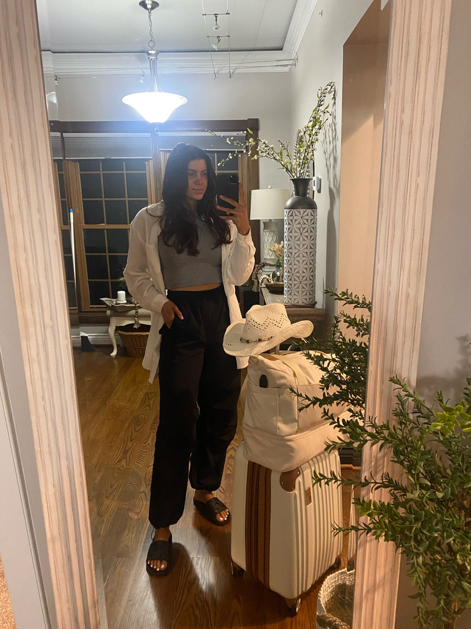 Travel look, vacation look, easy travel outfit, comfy travel outfit 
Size small in tank
Size medium in button up
Size small in pants 
Slides TTS

#LTKstyletip #LTKsalealert #LTKtravel