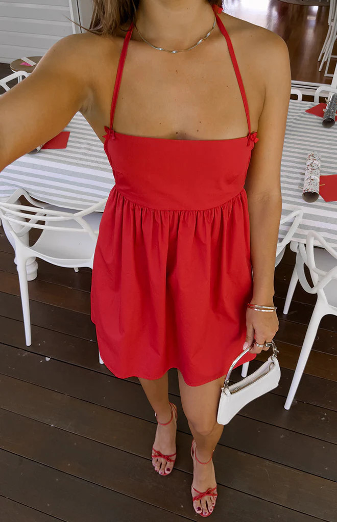 Carter Red Halter Mini Dress | Beginning Boutique (US)