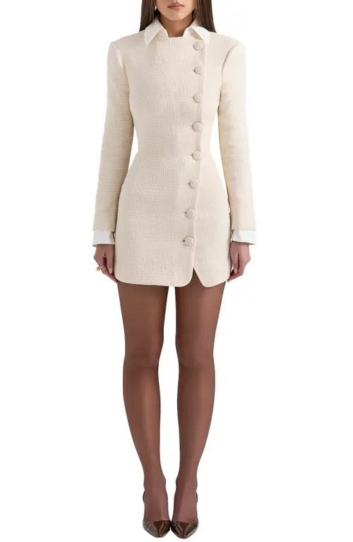 HOUSE OF CB Leoni Houndstooth Long Sleeve Minidress in Vintage Cream at Nordstrom, Size X-Large | Nordstrom