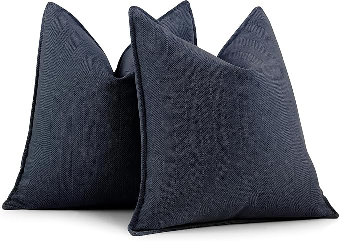 ZWJD Navy Pillow Covers 22x22 Set of 2 Chenille Throw Pillow Covers with Elegant Design Soft and ... | Amazon (US)