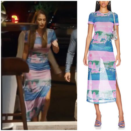 Amanda Batula’s Pink and Blue Tie Dye Striped Maxi Dress