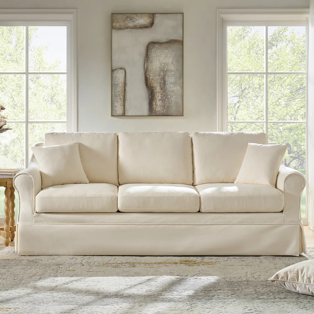 Wimberly 88" Farmhouse Down Fill Slipcovered Sofa With Rolled Arm | Wayfair North America