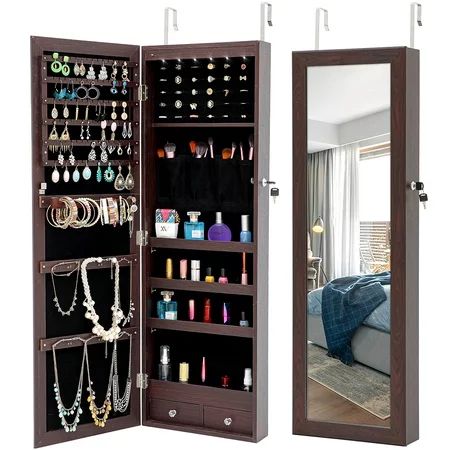 Goory Full Length Mirror Wall-Mounted Jewelry Boxes Wall Door Mounted Bedroom Organizer Cabinet Mult | Walmart (US)