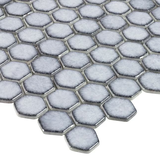 Boutique Ceramic Pacific Sky Blue 11-in x 11-in Glossy Recycled Glass Hexagon Patterned Floor and... | Lowe's