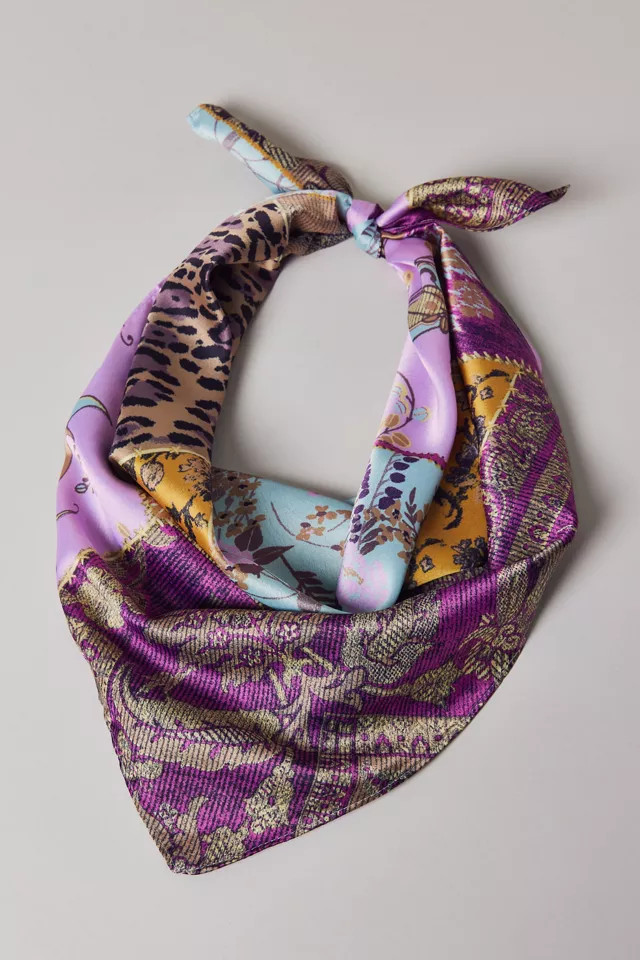 Patchwork Pattern Silky Scarf in Patterned, Women's at Urban Outfitters | Urban Outfitters (US and RoW)