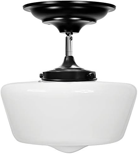 Semi-Flush Mount Schoolhouse Light Fixture, Modern Industrial Farmhouse Indoor Opal Glass Ceiling Li | Amazon (US)
