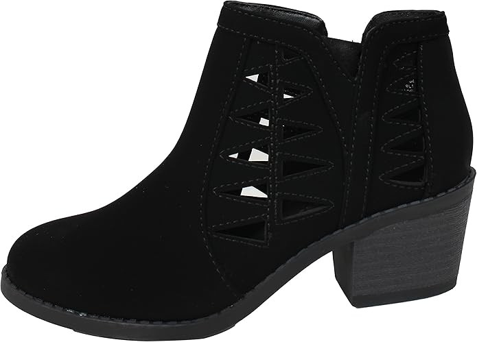Soda Girl's Triangle Cutout Side Chunky Stacked Heel Ankle Boot | Amazon (US)