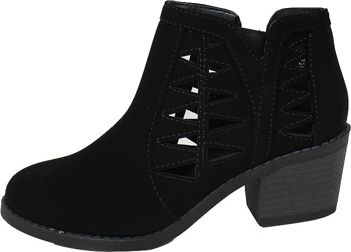 Soda Girl's Triangle Cutout Side Chunky Stacked Heel Ankle Boot | Amazon (US)