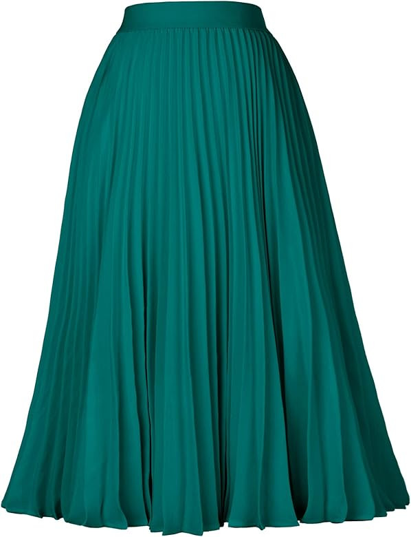 GRACE KARIN Women High Elastic Waist Pleated Chiffon Skirt Midi Swing A-line Skirts | Amazon (US)