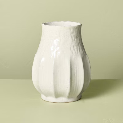 12" Pleated Ceramic Vase Sour Cream - Hearth & Hand™ with Magnolia | Target