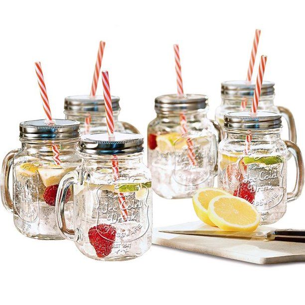 Estilo Mason Jar Mugs with Handle and Straws Old Fashioned Drinking Glass Set 6, 16 oz Each | Walmart (US)