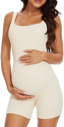 Maternity Workout Romper Pregnancy Yoga Ribbed One Piece Seamless Tank Top Jumpsuit | Amazon (US)