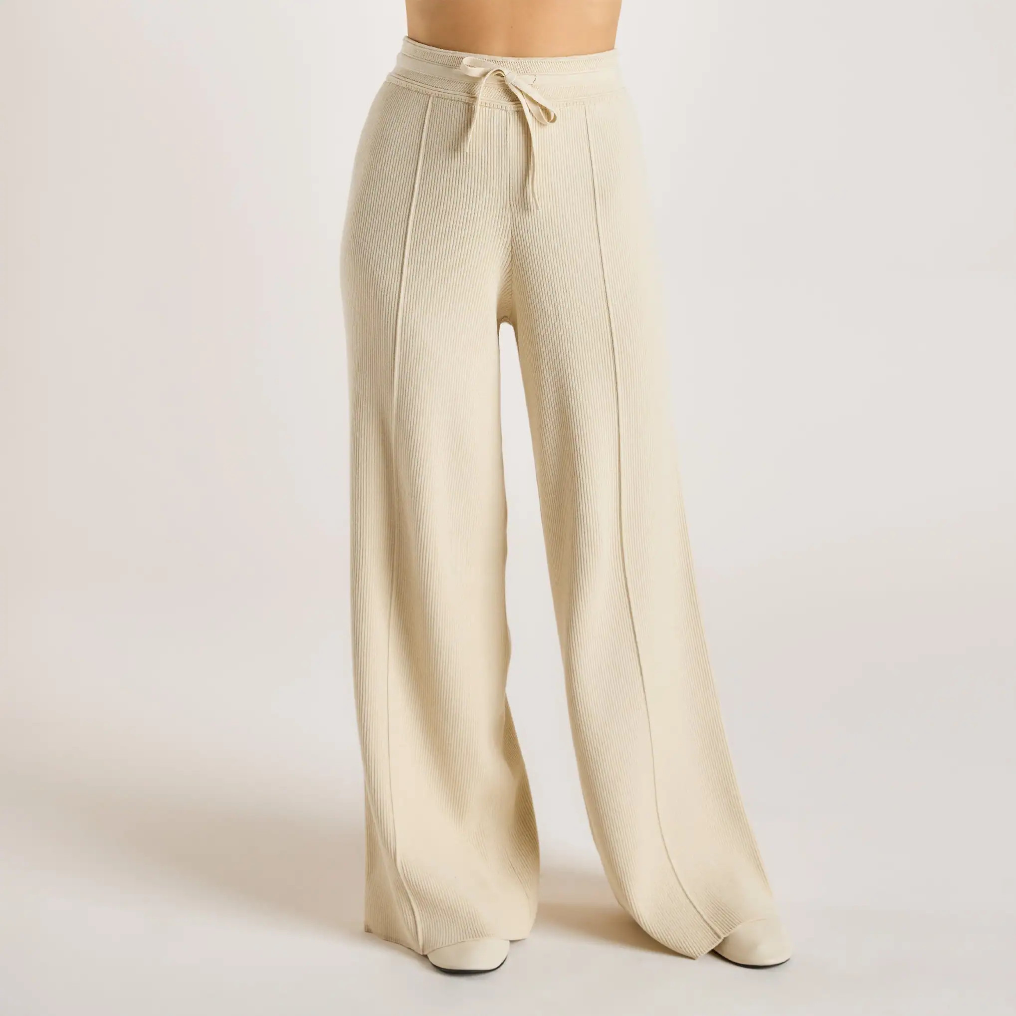 Wide Leg Knitted Trousers - Cream | Lounge UK