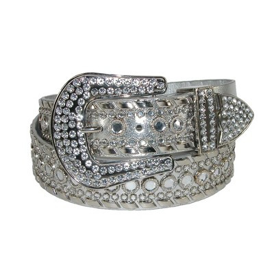 CTM Women's 1 1/2 Inch Western Rhinestone Belt ( Available), Large, Silver | Target