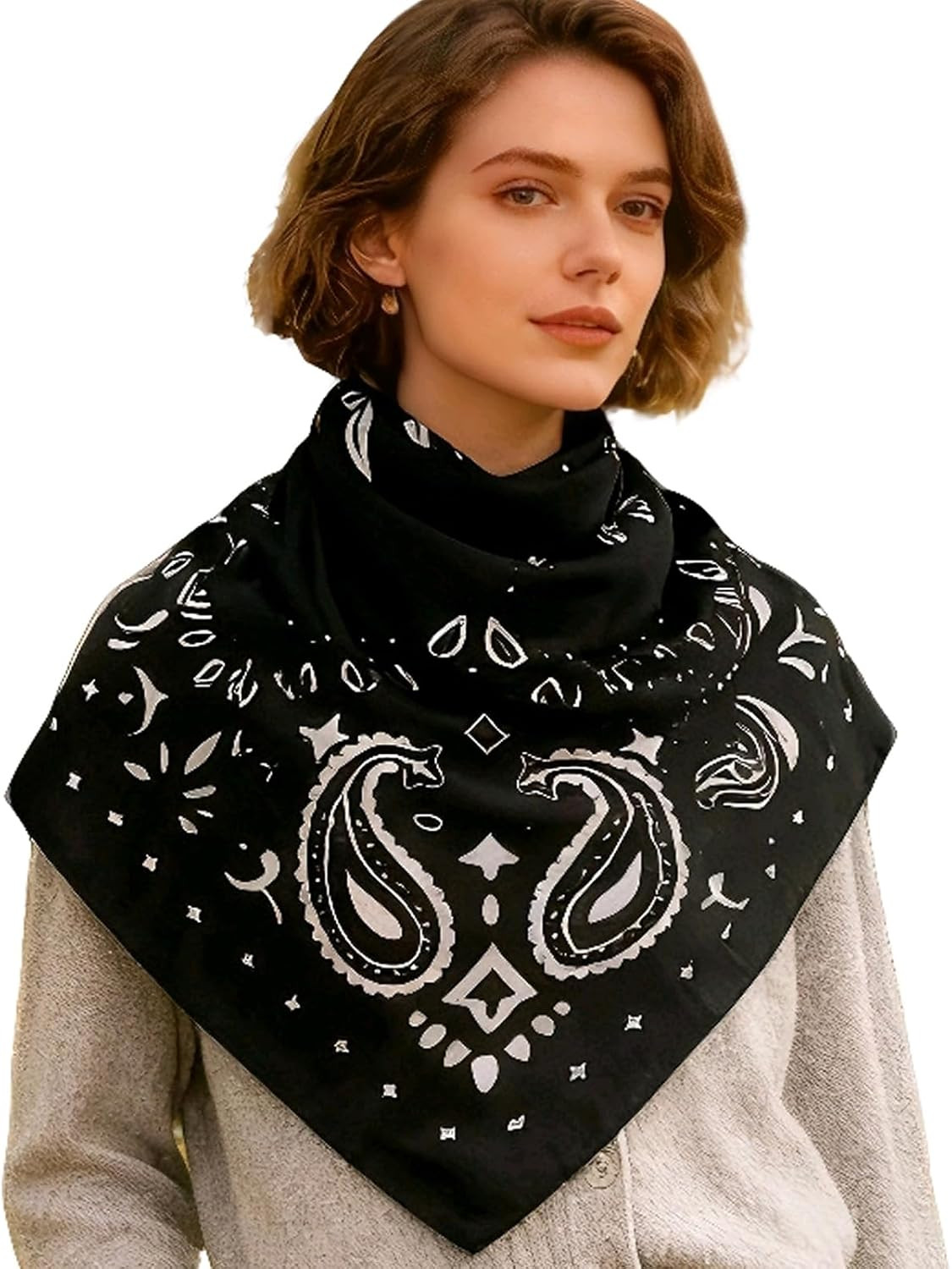 35" Head Scarf Large Square Scarf Like Cotton Hairscarf Fashion Scarves Bandana Night Sleeping Wraps for Women B01 | Amazon (US)