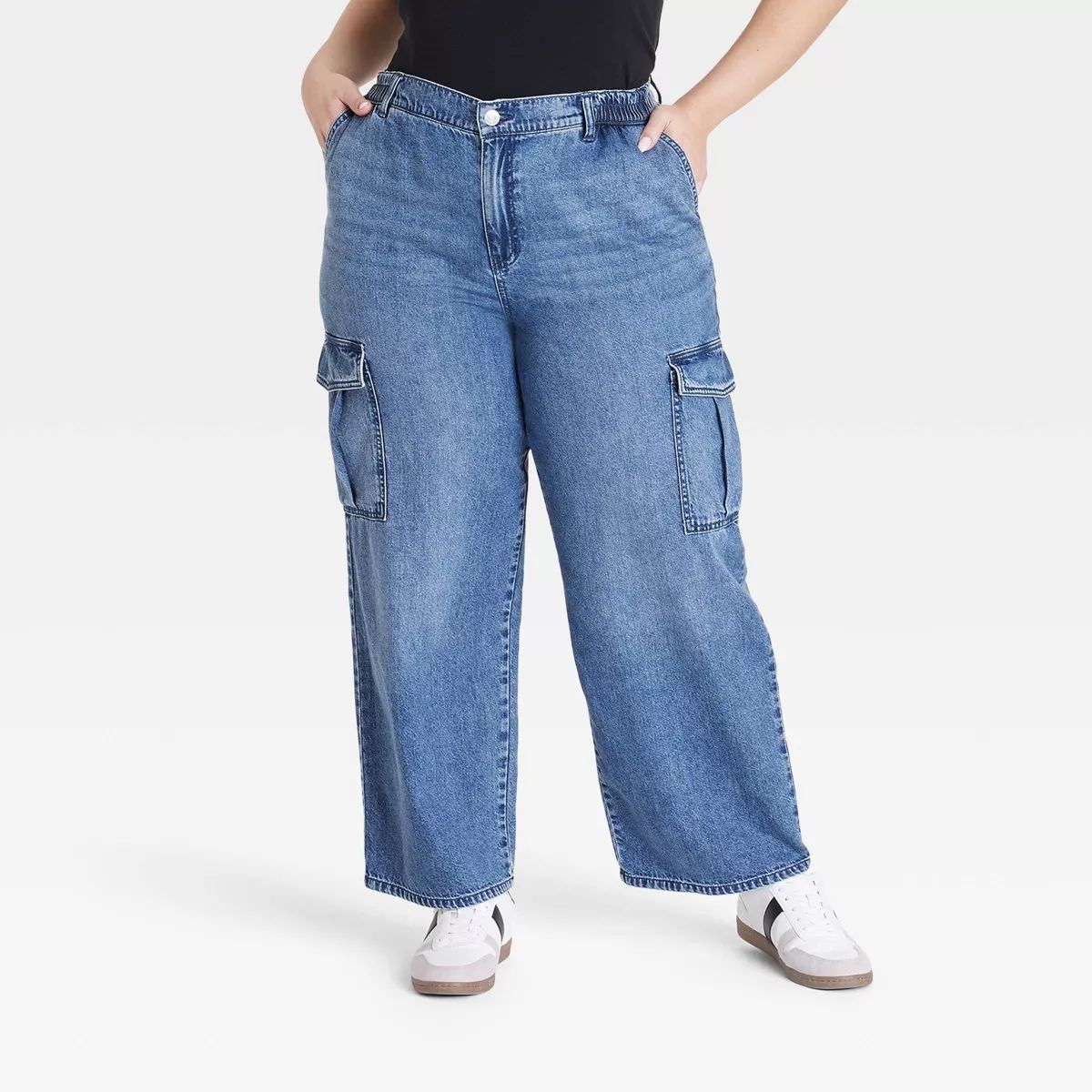 Women's High-Rise Denim Cargo Pants - Ava & Viv™ Medium Wash | Target