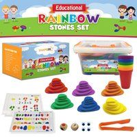 Rainbow Counting Pebbles – Stacking & Sorting Stone Set With Activity Cards Colorful Storage Case 70 | Etsy (US)