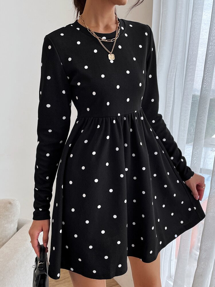 Polka Dot Flared Hem Dress | SHEIN