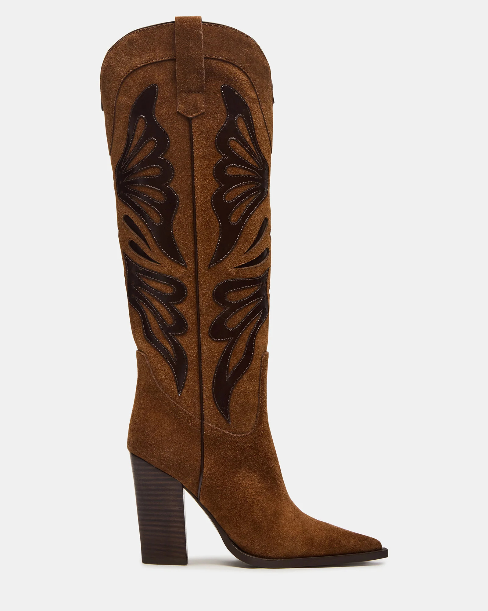 KAZ Chestnut Suede Pointed-Toe Knee-High Block Heel Western Women's Boot | Steve Madden (US)