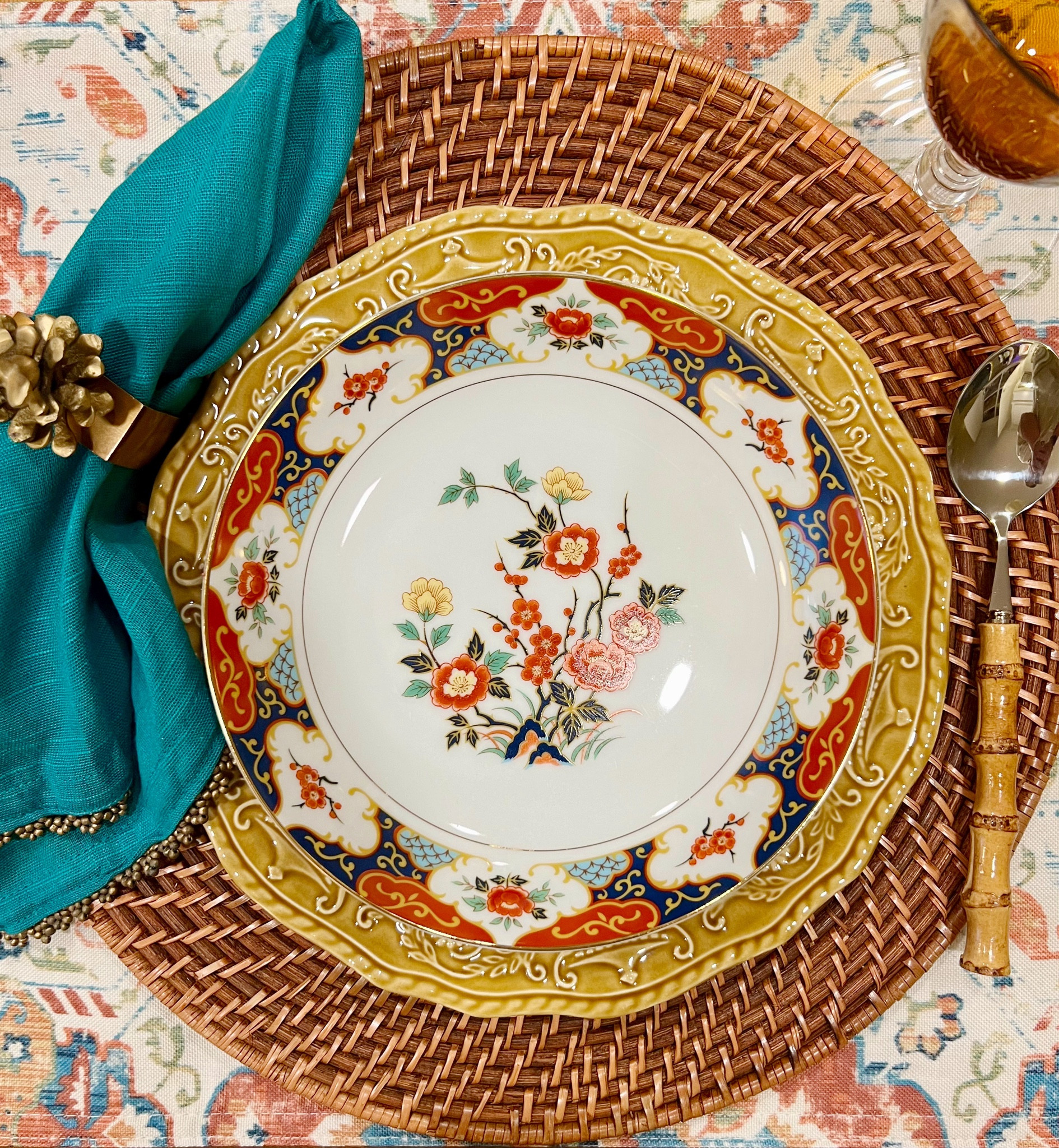 Love these bold colors in this table setting I made for myself the other night. Sometimes, even though I live alone, I make an effort to set a pretty table for myself for dinner. It’s a little thing I do to curate contentment and joy in my daily life. #worthit 

#falltable #tablescapes #tablescapetuesday #falldecor #autumndecor #homestyling #classichome #traditionalwithatwist #myvintagehome #cozyhome #sentimentalhome. #vintagehavenforone #grandmillenialhome #maximalist #joyfullysingle #herbeautifulhaven #styledforone #vintagehomedecor #curatingcontentment #homeinspo #collectedhome 

#LTKHome #LTKSeasonal