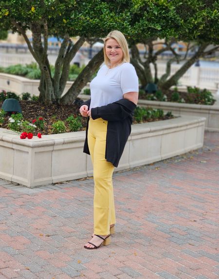 New Spring arrivals from Coldwater Creek! White tee is perfect and stretchy, wearing size large. Pull on yellow stretch mid rise straight leg jeans run a tad big, I’m in the 12, maybe could do the 10. Jacket blazer is so soft and lush. Wearing size large. 

#LTKworkwear #LTKmidsize #LTKover40