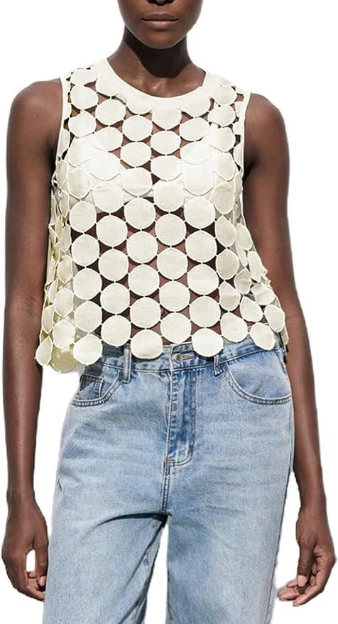 Floerns Women's See Through Sleeveless Y2k Tank Top Crew Neck Vest Shirts | Amazon (US)