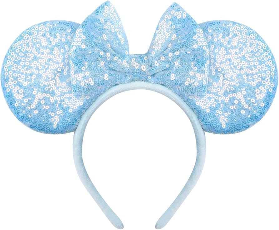 Seamoy Blue Minnie Ears Headband,Blue Mickey ears, Sequin Rose Gold Pink Mouse Ears Headband One Siz | Amazon (US)