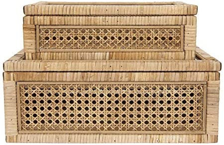 Creative Co-Op Cane and Rattan Display Boxes with Glass Lid, Set of 2 | Amazon (US)
