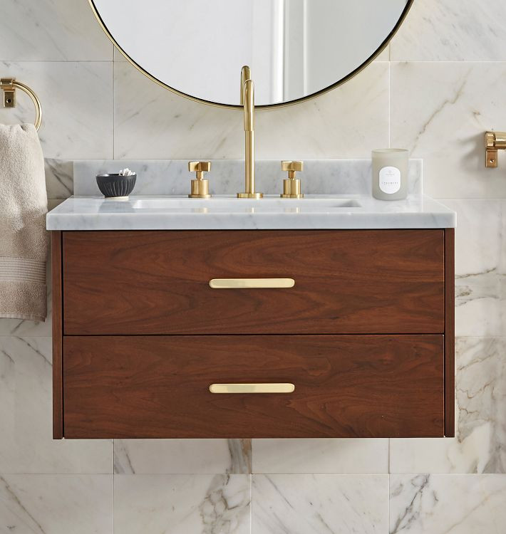 Geneva 27" Wall Mount Walnut Powder Vanity | Rejuvenation