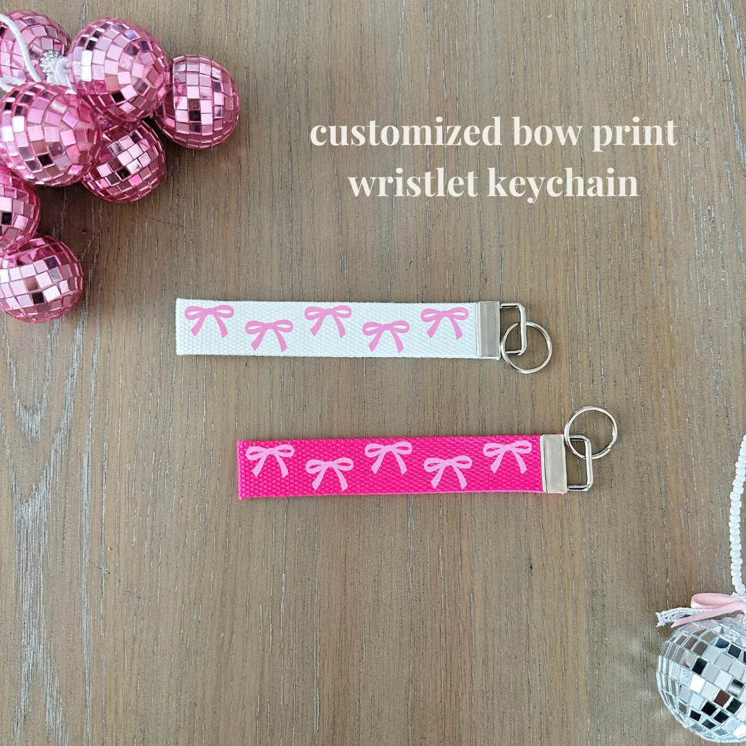 Custom Bow Print Keychain Wristlet / Pink Summer Keychain / Custom Keychain Wristlet / Personaliz... | Etsy (US)