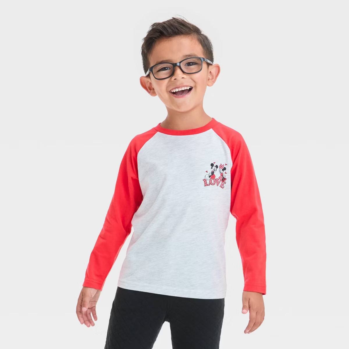 Toddler Disney Mickey Mouse and Minnie Mouse Valentine's Raglan Long Sleeve T-Shirt - Ivory | Target