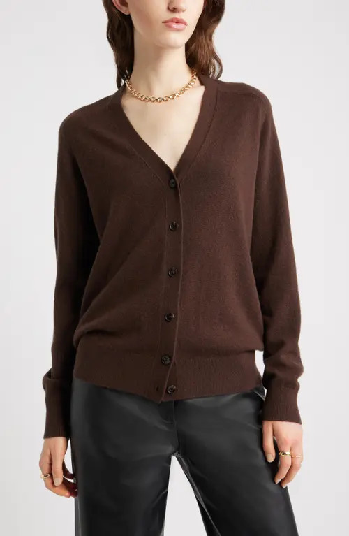 Nordstrom Cashmere V-Neck Cardigan in Brown Coffee at Nordstrom, Size Medium | Nordstrom