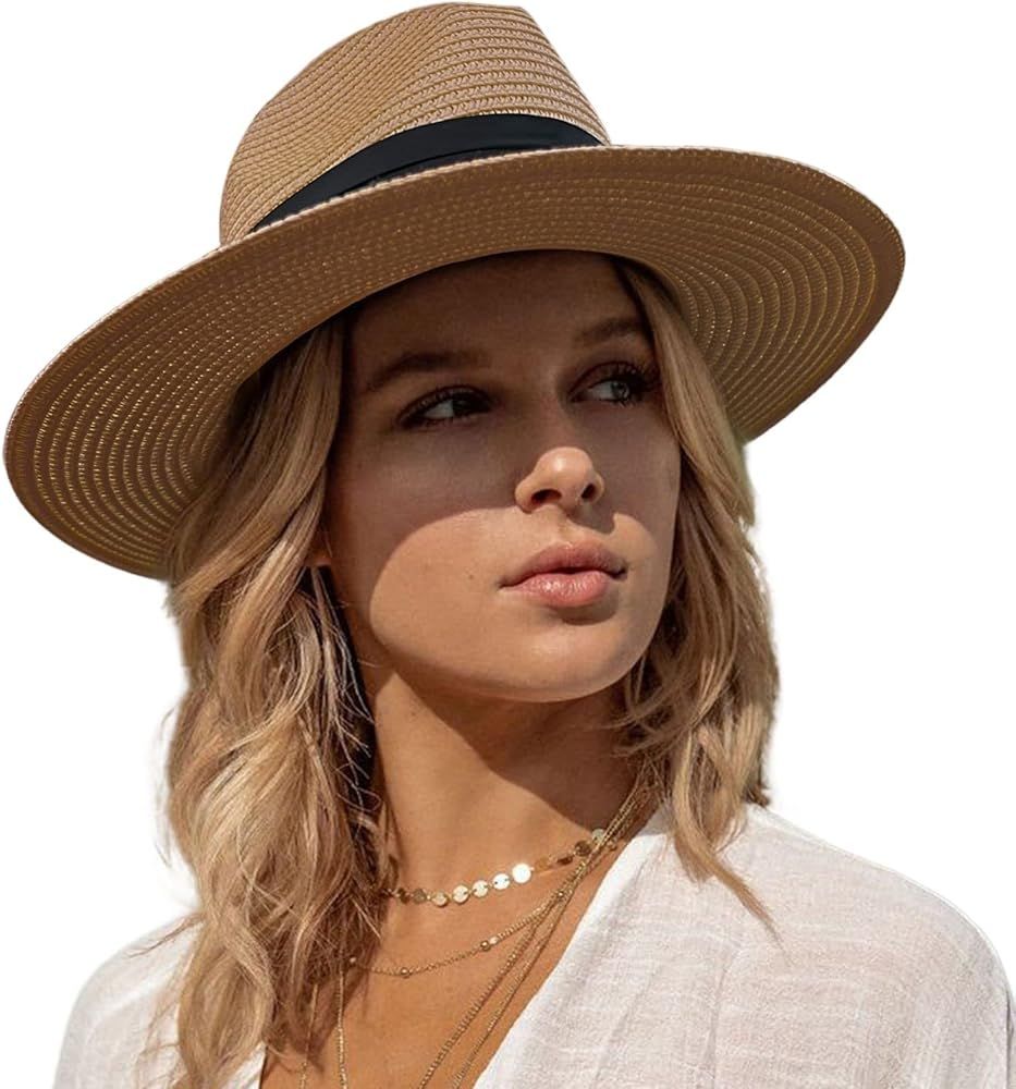 accsa Women Classic Wide Brim Sun Hat Summer Straw Hat for Beach Travel Foldable Black Ribbon Pan... | Amazon (CA)