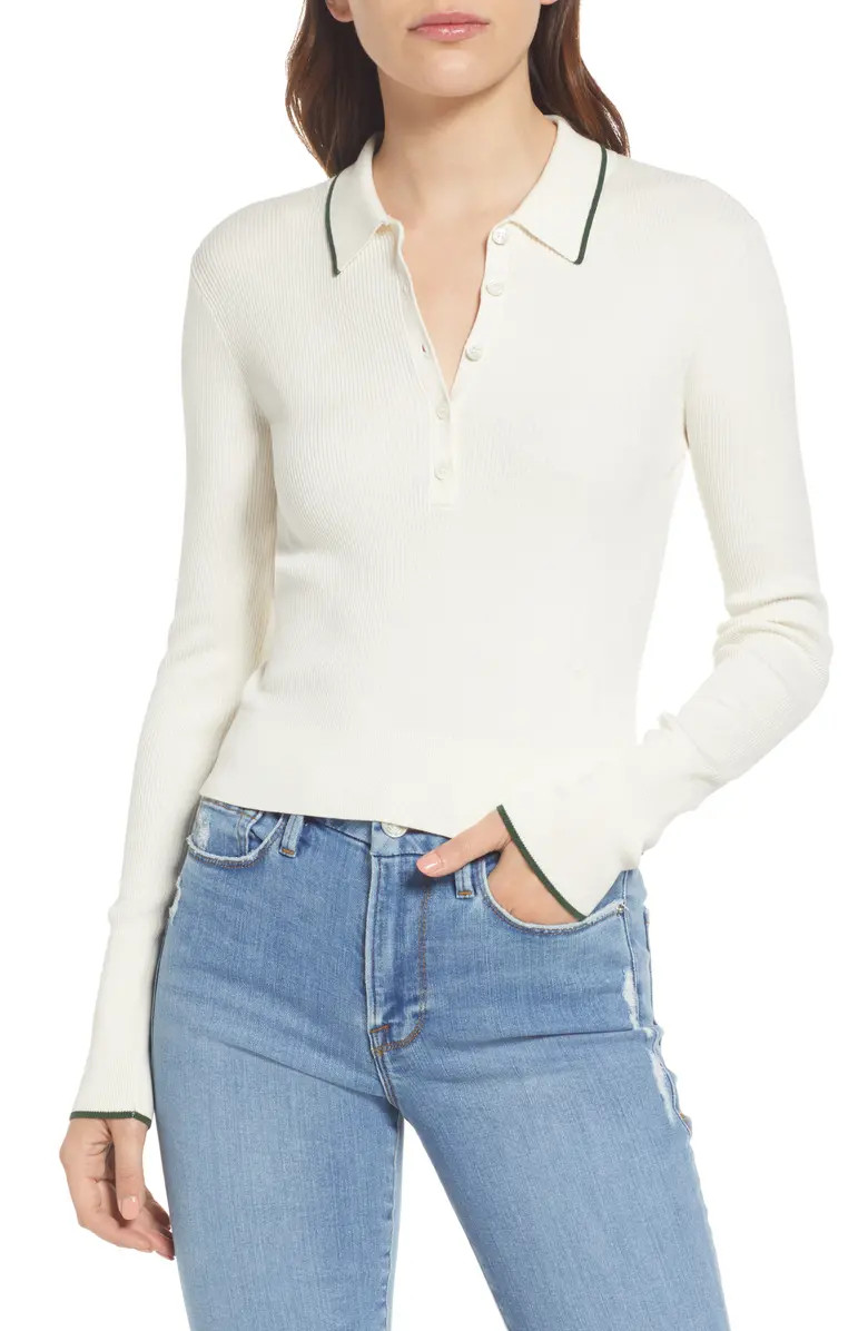 Shrunken Ribbed Silk & Cotton Polo Sweater | Nordstrom