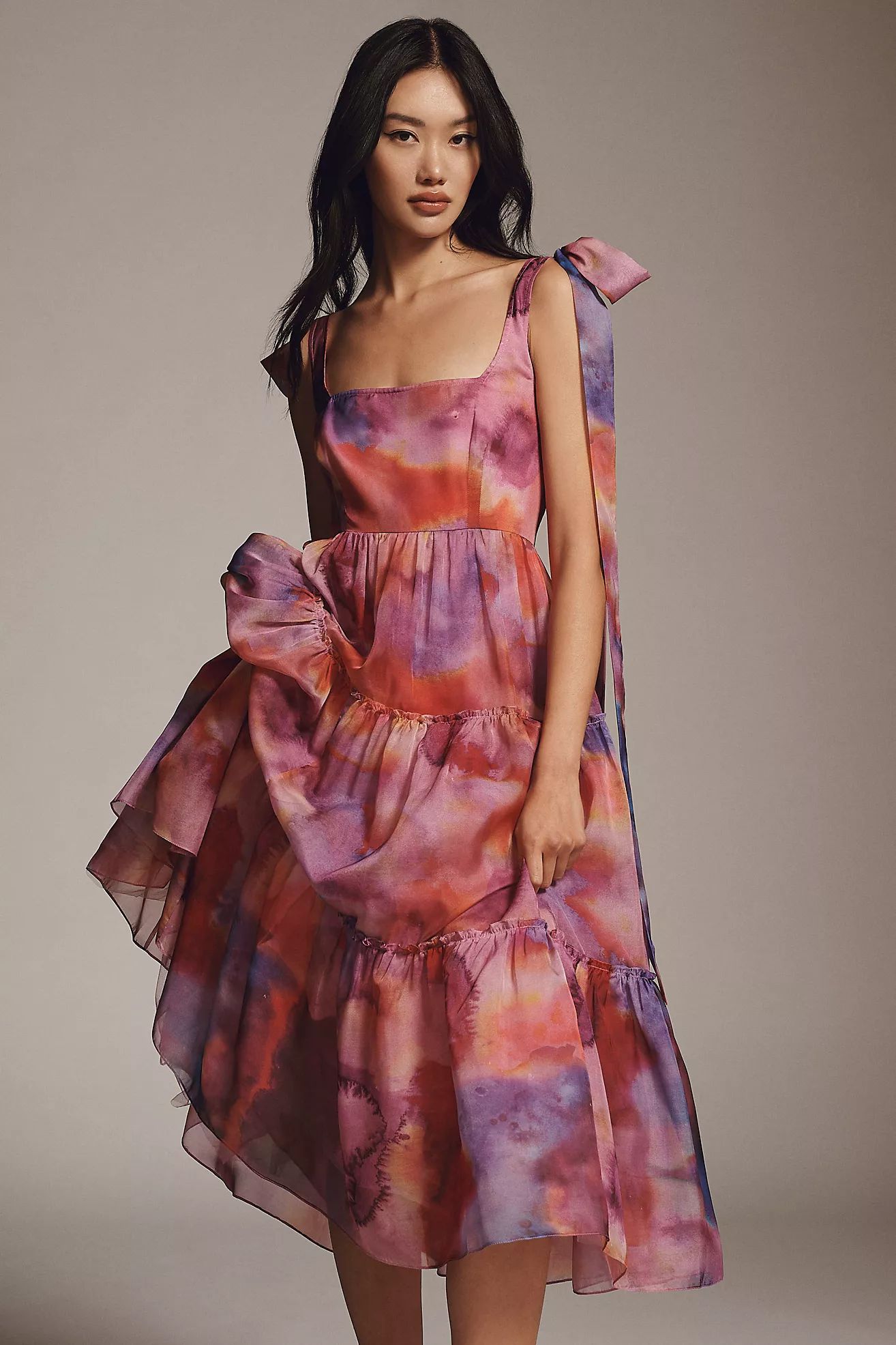 BHLDN Isabella Tiered Square-Neck A-Line Midi Dress | Anthropologie (US)