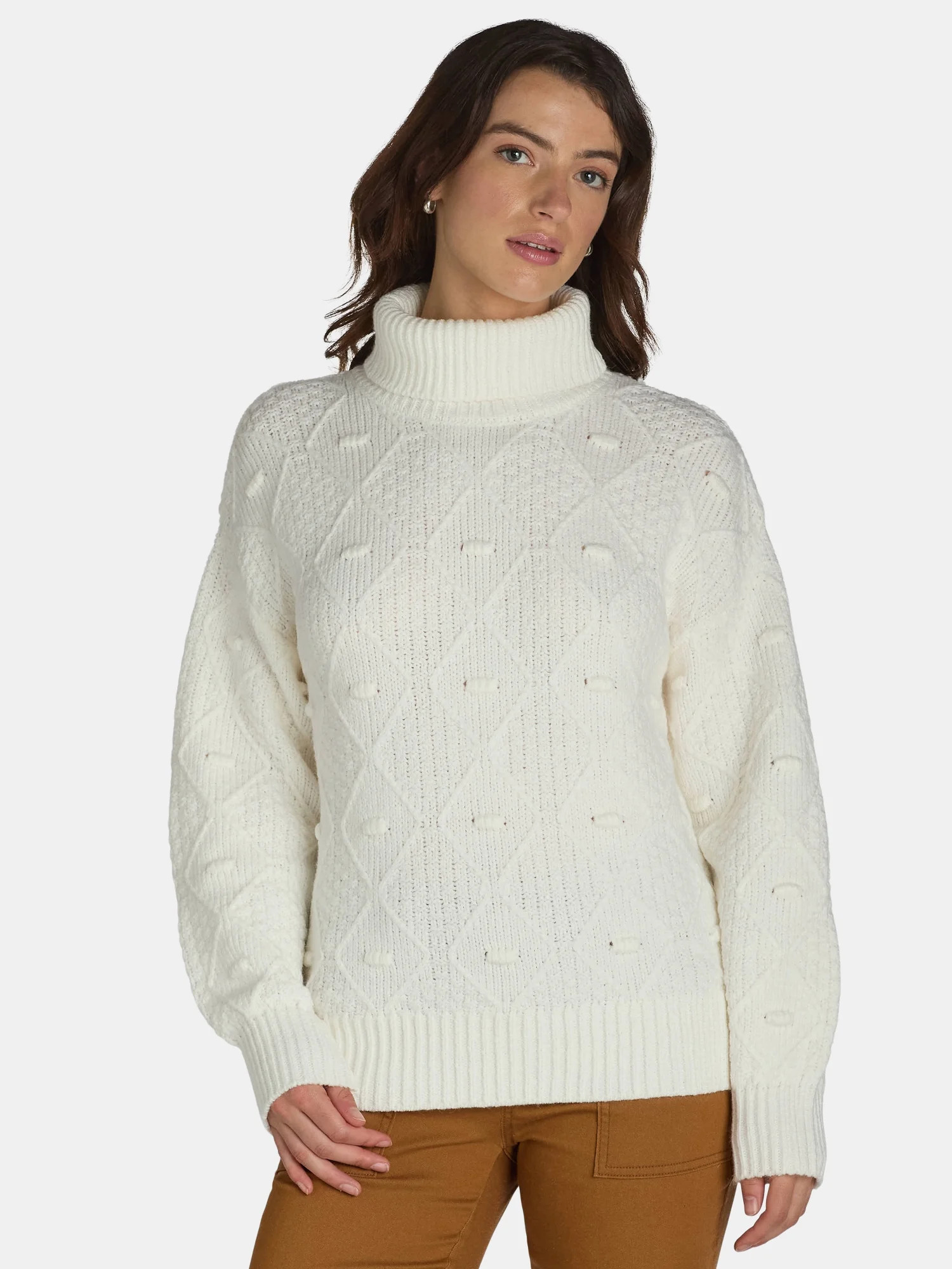 Time and Tru Women's and Women's Plus Bobble Knit Turtleneck Sweater, Midweight, Size XS-4X | Walmart (US)