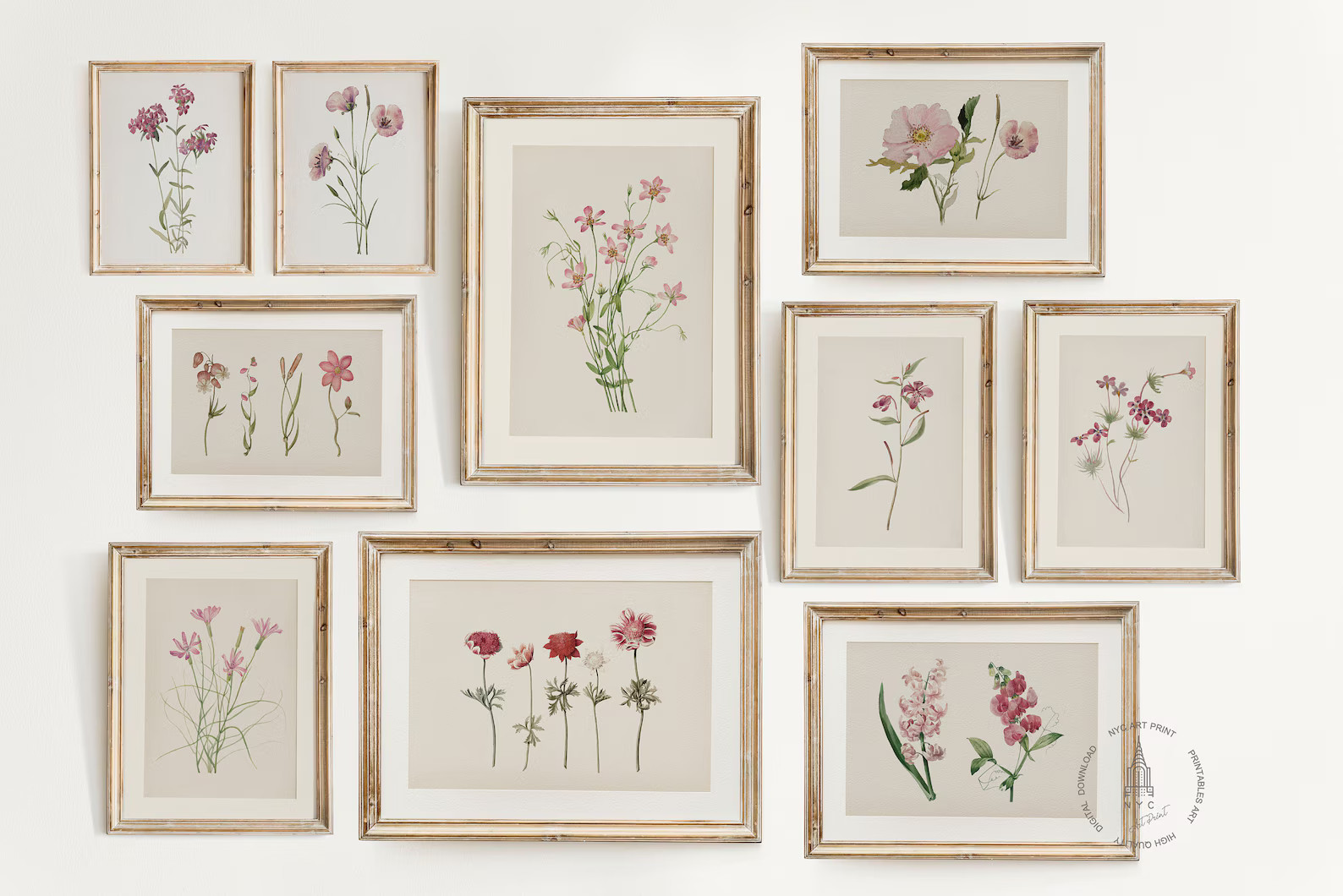 Vintage Botanical Prints Gallery Wall Set of 10, Pink Floral Poster, Botanical Prints, Antique Bo... | Etsy (US)