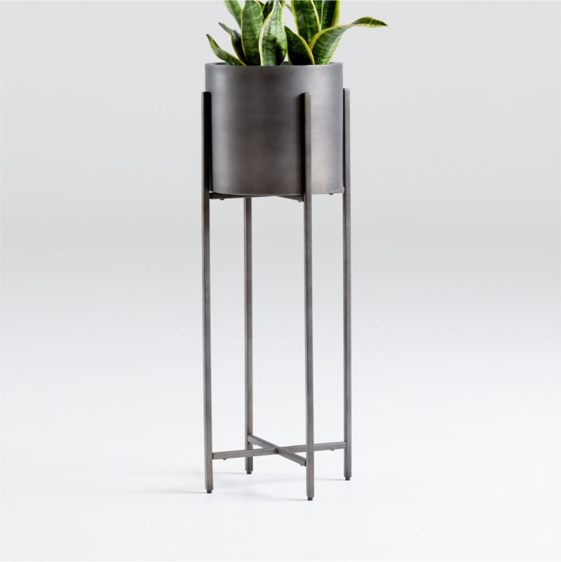 Dundee Bronze Floor Indoor/Outdoor Planter with Tall Stand + Reviews | Crate & Barrel | Crate & Barrel