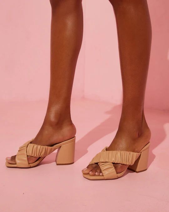 Tetra Crisscross Ruched Block Heeled Sandals | VICI Collection