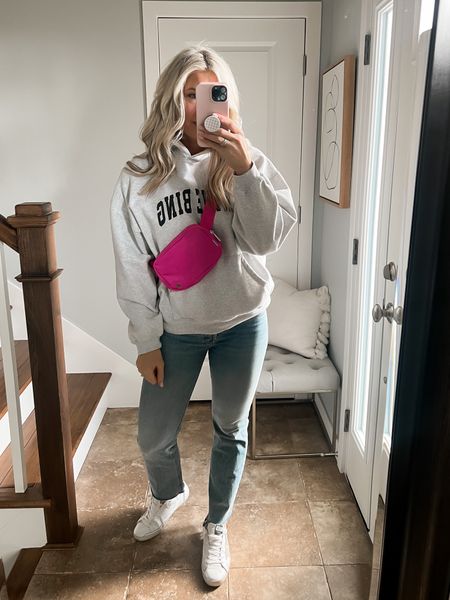Hooded sweatshirt with jeans and sneakers. Mom uniform 
Spring Break 
Spring outfit 
I sized down in the sweatshirt and the jeans are tts 

#LTKSeasonal #LTKunder100 #LTKstyletip
