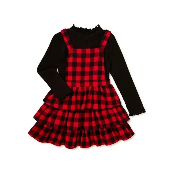 Wonder Nation Baby Girl and Toddler Girls Pinafore Dress Set, 2-Piece, Sizes 12M-5T - Walmart.com | Walmart (US)