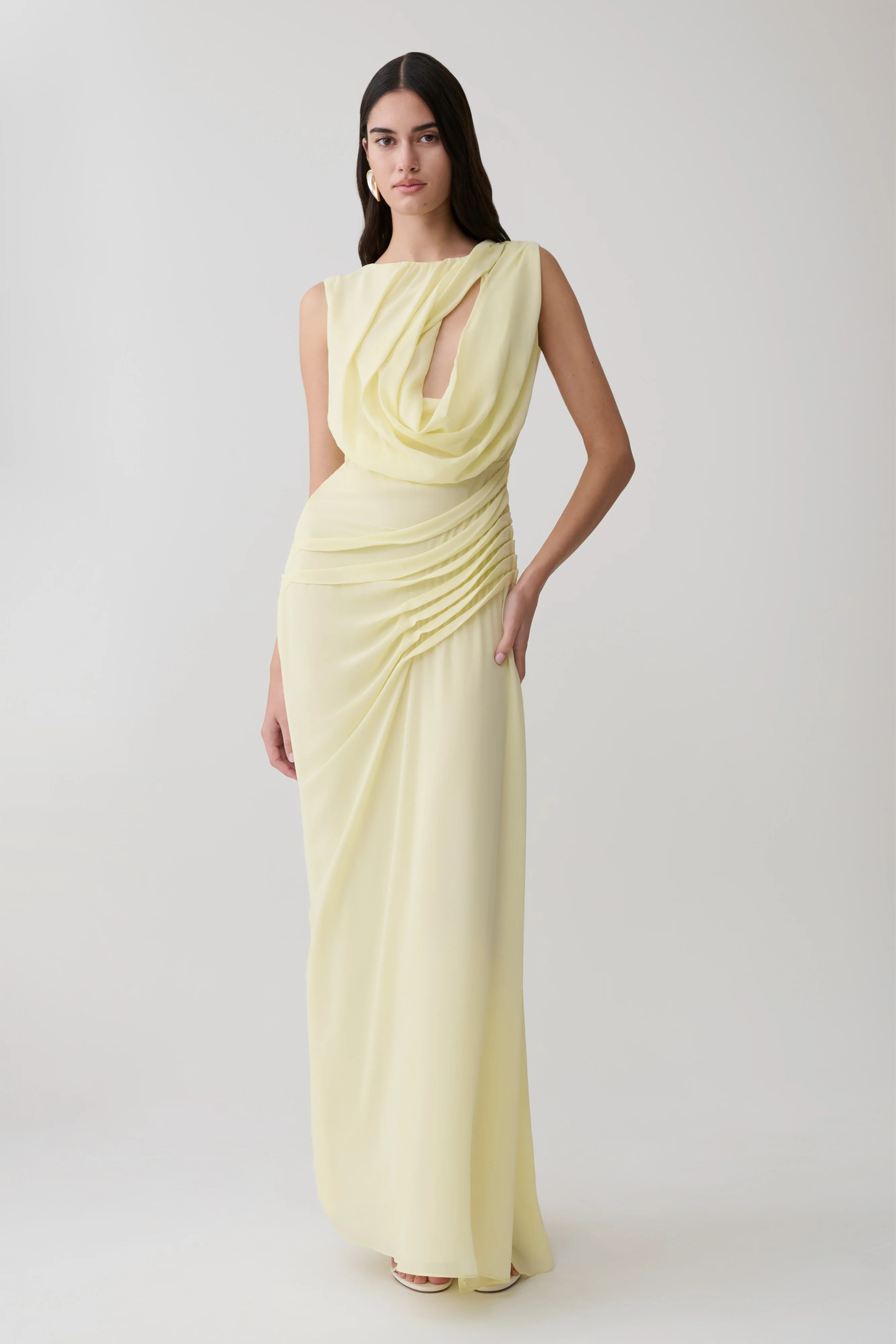 Oria Chiffon Maxi Dress - Pastel Lemon | Meshki (APAC)