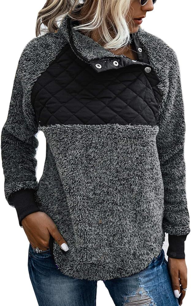 Glamaker Women's Fuzzy Fleece Tie Dye Pullover Sweatshirt Oversized Sherpa Long Sleeve Tops with ... | Amazon (US)