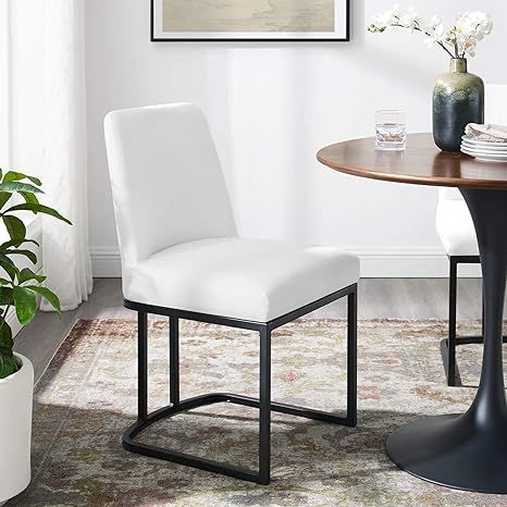 Modway Amplify Sled Base Upholstered Fabric Dining Side Chair, Black Beige | Amazon (US)